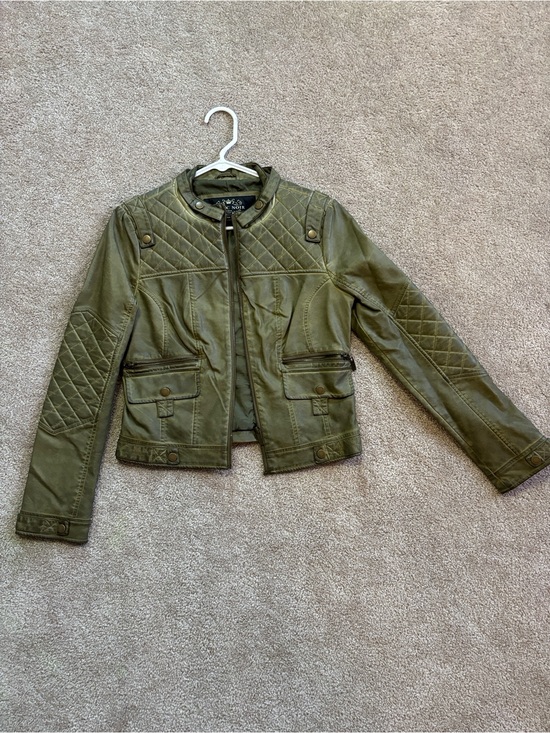 blanc noir Jackets & Blazers - blanc noir Olive Quilted Faux Leather Moto Jacket